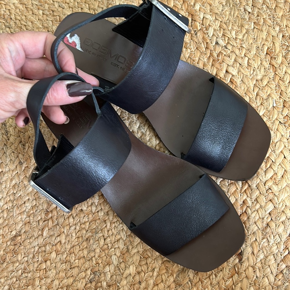 Boemos Black Leather Strap Women's Sandals Made In ITALY